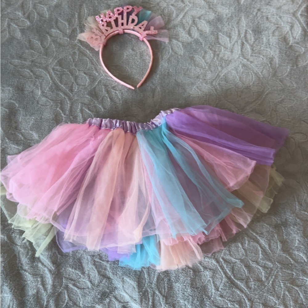 Colorful Tutu Skirt with Birthday Headband